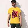 Men's yellow cotton t-shirt with red monster graphic print