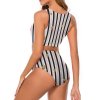 Striped two-piece bikini swimsuit for women, high-waisted bottoms with matching crop top