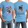 Light blue 100% cotton men's T-shirt with 'Fearless Tiger' print and skull pattern, front and back views.