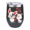 Stainless Steel Insulated Cup with Cute Cartoon Characters and Red Hearts, Black color