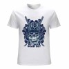 White cotton men's T-shirt with blue samurai skull design