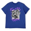 Blue cotton men's Fearless Tiger graphic tee, front and back view, collection