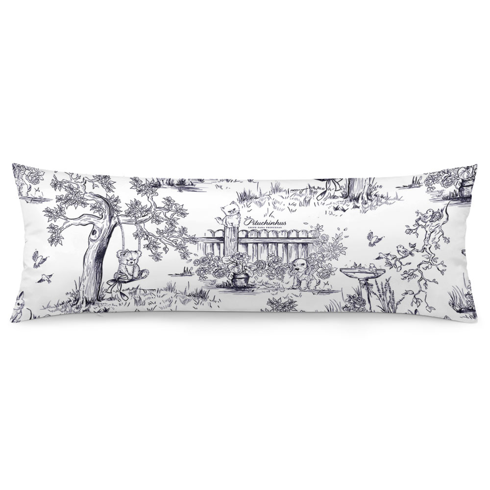 Extra long pillowcase with blue and white printed design, perfect for sofa or bed decor, made of polyester