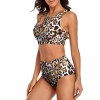 High-waisted leopard print split swimsuit, showcasing a stylish and sexy design.