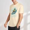 Men's beige pure cotton short-sleeved T-shirt with surfing print, summer fashion, California design.