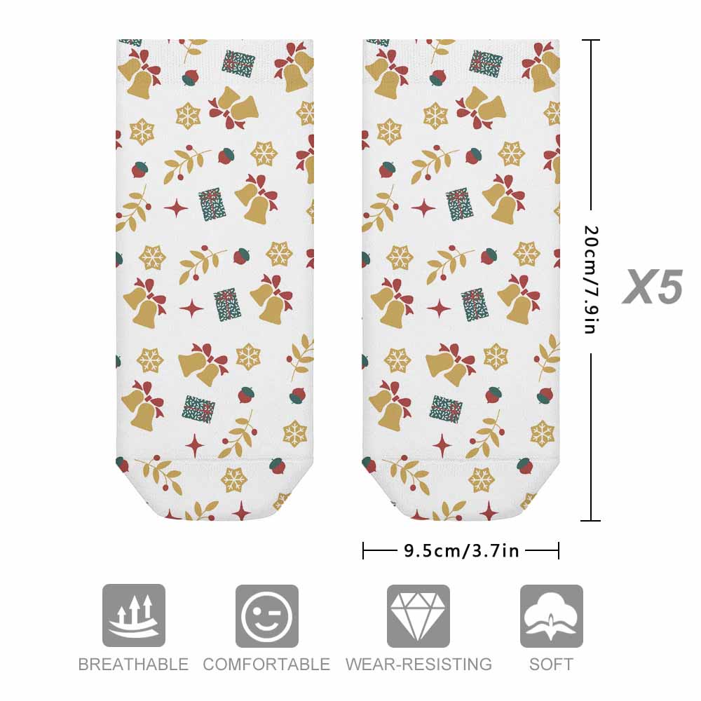 Comfortable pattern socks (5 pairs), featuring repeating shapes, made of large chemical fiber material, dimension shown