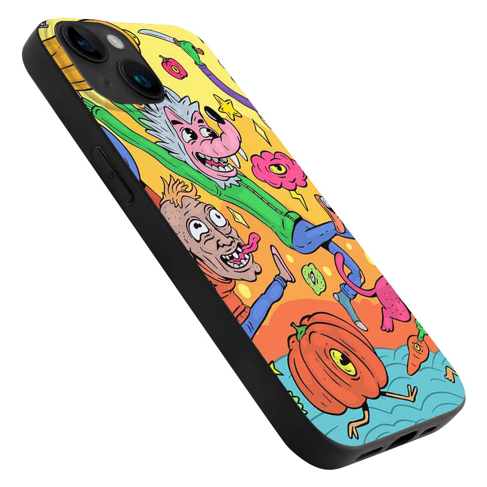 iPhone 15 series cartoon TPU case, shockproof design, featuring colorful characters.