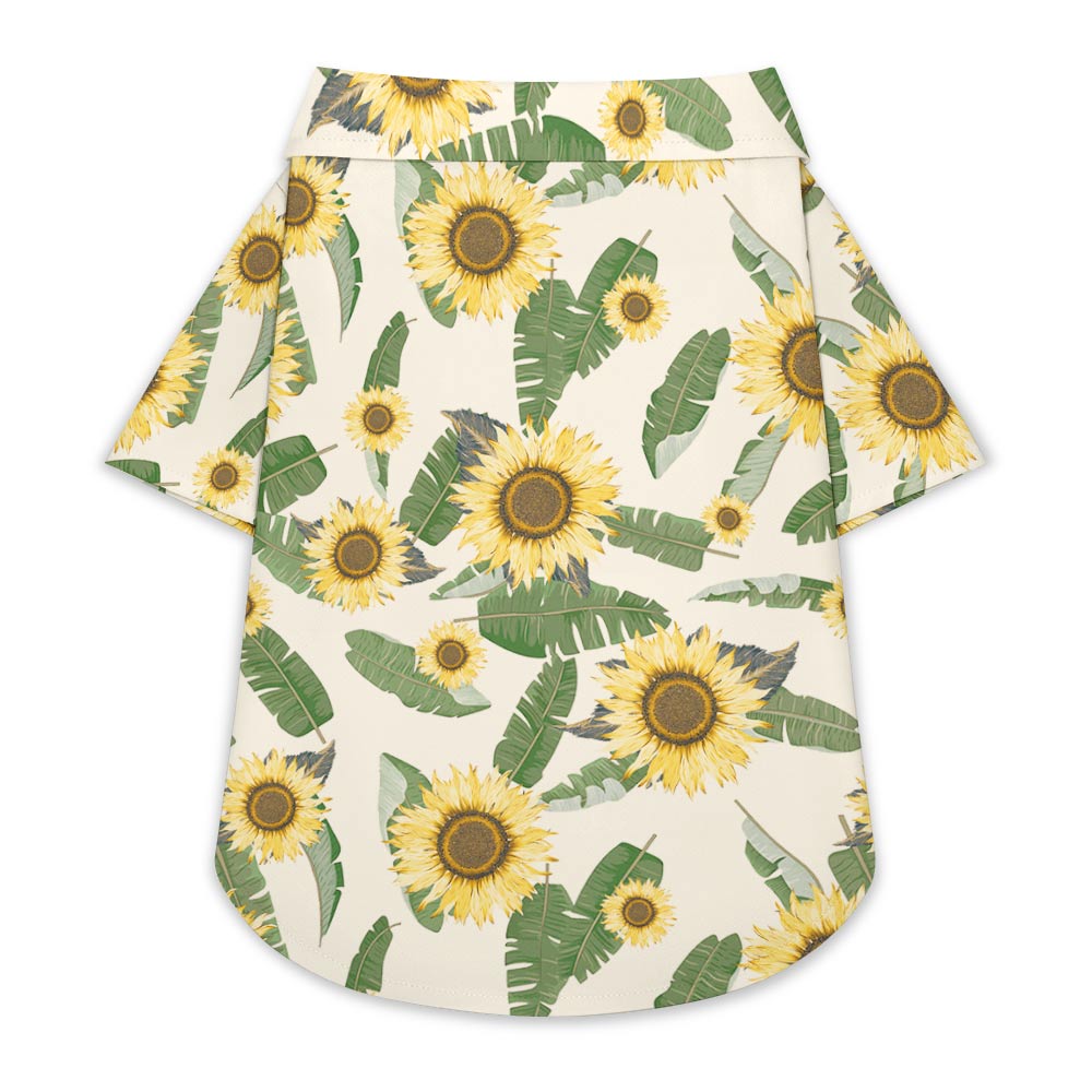 Sunflower pattern pet shirt, breathable polyester fabric for cats and dogs, classic shirt style