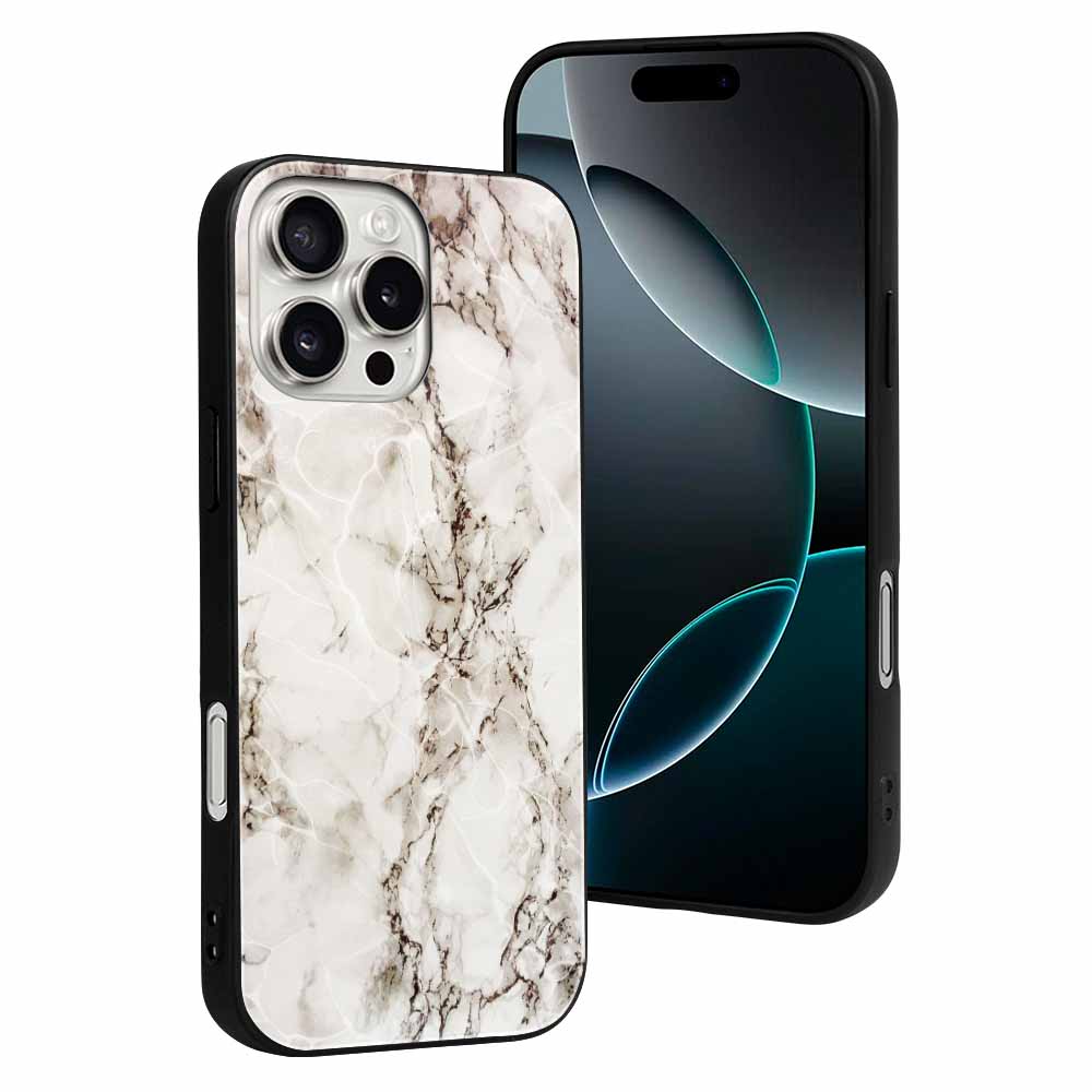 iPhone 16 Series Marble Case: Glass and TPU with Drop Protection