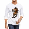 Men's White Long Sleeve Crew Neck T-shirt with unique graphic print, 100% cotton fabric, perfect for leisure and travel.