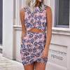 Pink floral navel-baring hip skirt, polyester blend summer fashion.