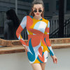 Abstract pattern long sleeve skinny dress for women, perfect for daily and party wear. Breathable fabric.