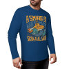 Blue pure cotton long-sleeved T-shirt with ASMODUS Shark Attack graphic for casual wear.