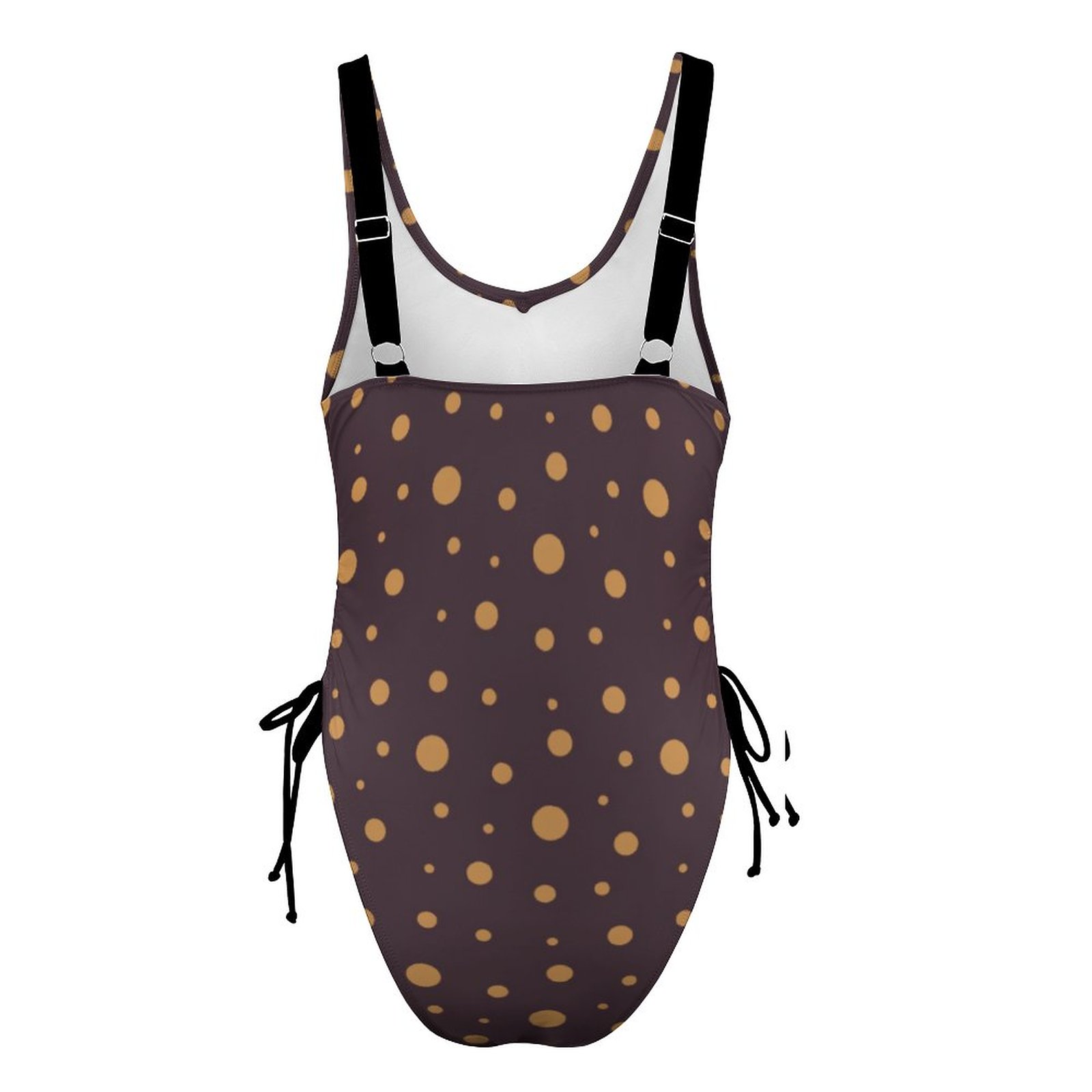 Brown Polka Dot One Piece Swimsuit with Adjustable Straps