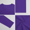 Purple pure cotton long sleeve T-shirt, close-up of fabric, collar, and sleeve for casual wear.