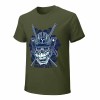 Olive green cotton men's samurai skull t-shirt for events and leisure
