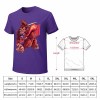 Purple cotton men's t-shirt with red monster graphic print and size chart | Inkedjoy