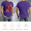 Purple cotton men's t-shirt with red monster graphic print, front and back view, Inkedjoy product
