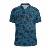 Mesh polo shirt with dark floral pattern, designed for golf and other outdoor activities.