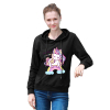 Women's black hoodie sweatshirt with a unicorn design, made of cotton blend, comfortable and stylish.