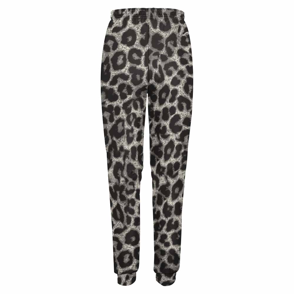 Women's leopard print sweatpants, featuring elastic waistband and drawstring for casual wear.