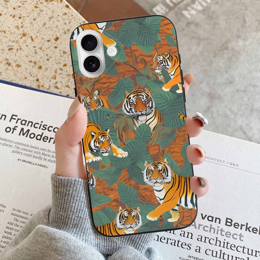 iPhone 16 case with tiger pattern, TPU material, stylish phone cover