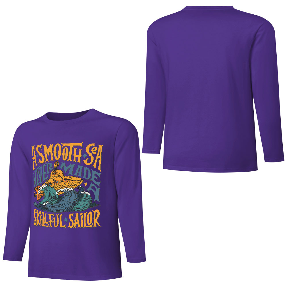 Purple pure cotton long sleeve T-shirt with ASMODUS SOULFUL SHAKER graphic, casual wear