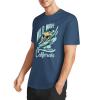Navy blue pure cotton surfing T-shirt featuring 'Wild Wave California' design, summer fashion.