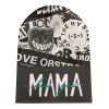 Polyester knit hat with MAMA text design, unique graphic elements, suitable for winter.