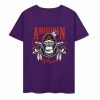 Purple cotton short-sleeved T-shirt with "AMERICAN LEGEND" gorilla graphic print