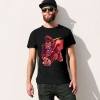 Black cotton men's T-shirt with red monster graphic print
