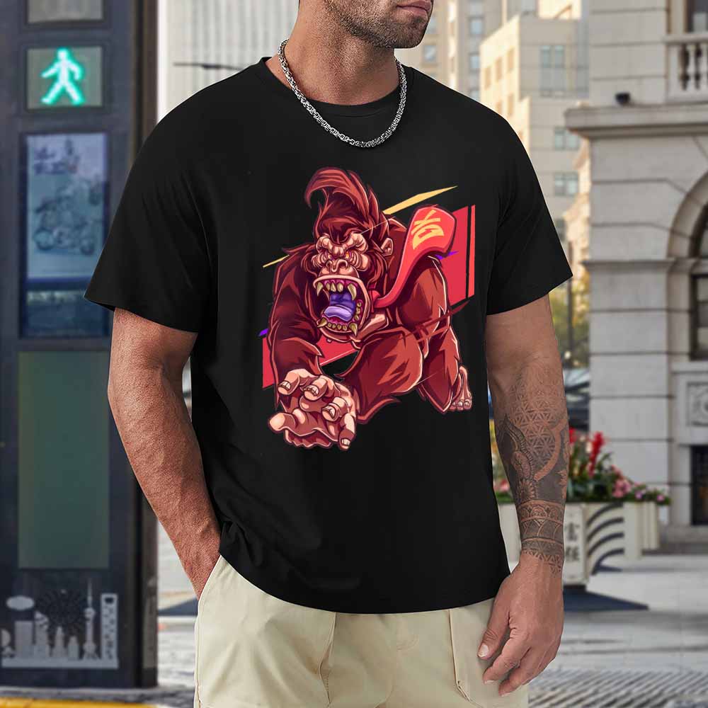 Black men's cotton t-shirt with red monster graphic print | Inkedjoy