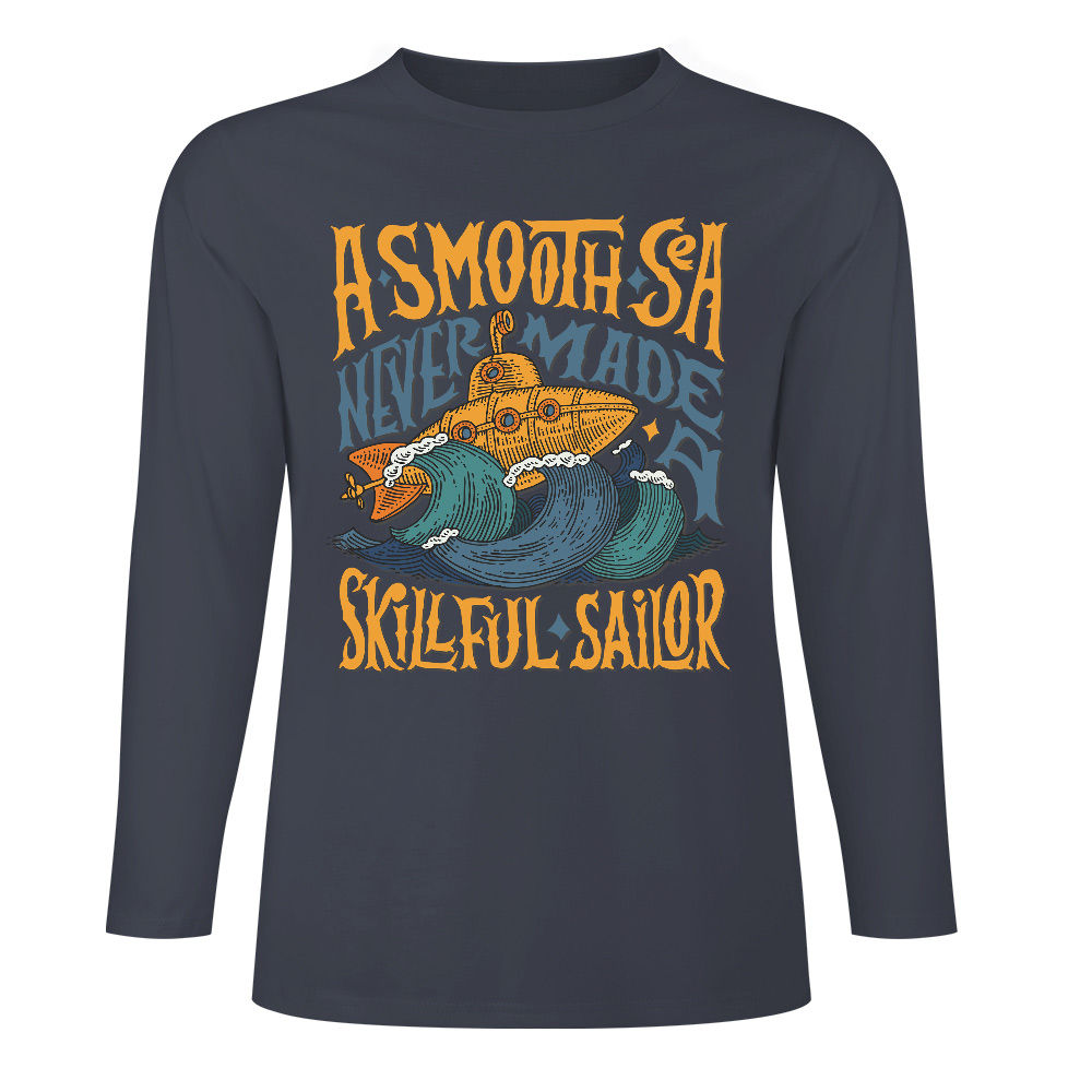 Dark blue pure cotton long sleeve T-shirt with 'A SMOOTH SHAKER' graphic design