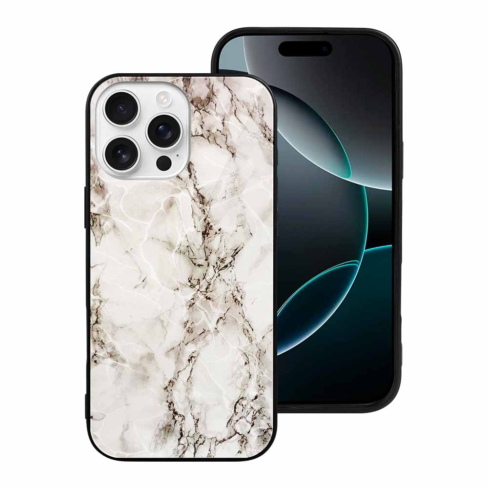 iPhone 16 series glass case with marble pattern, anti-scratch protection