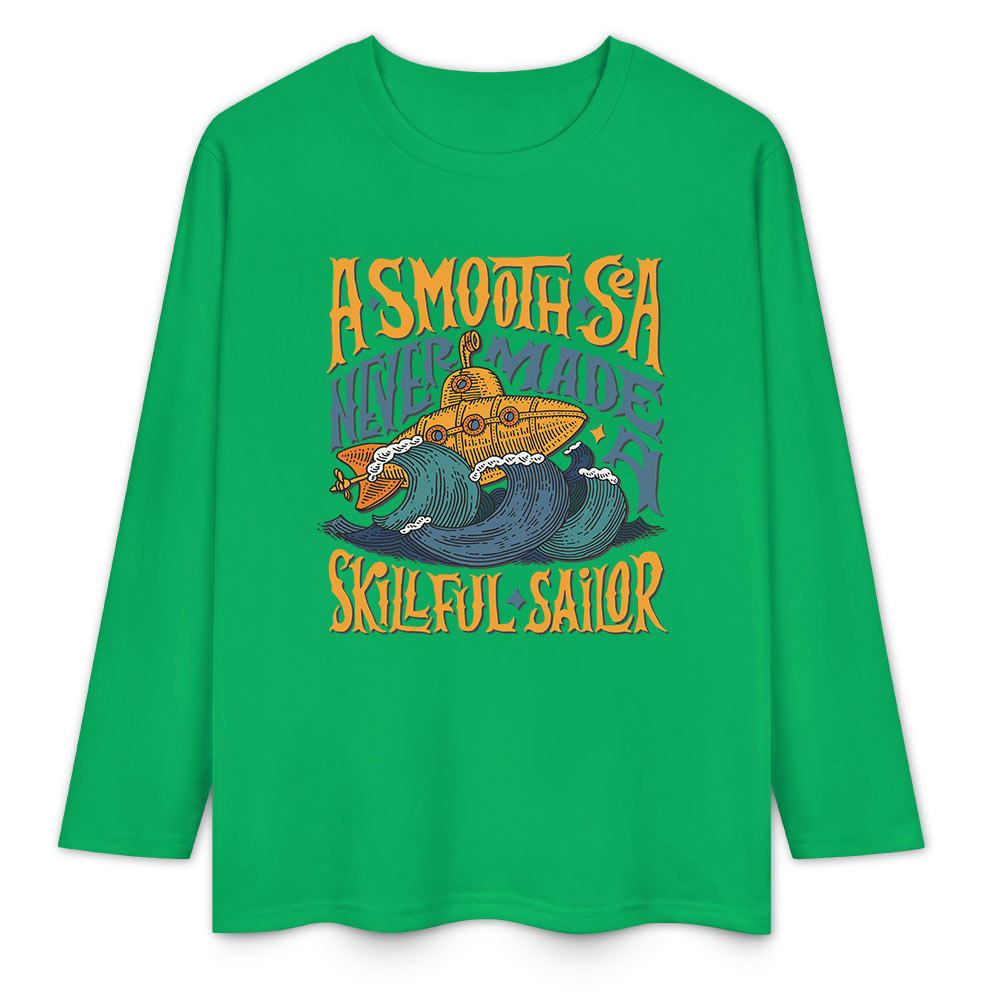 Green pure cotton long sleeve T-shirt featuring 'A SMOOTH SHAKER' graphic, casual wear.
