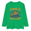 Green pure cotton long sleeve T-shirt featuring 'A SMOOTH SHAKER' graphic, casual wear.