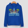 Royal blue cotton California Surfing hoodie with graphic, loose fit, suitable for daily wear.