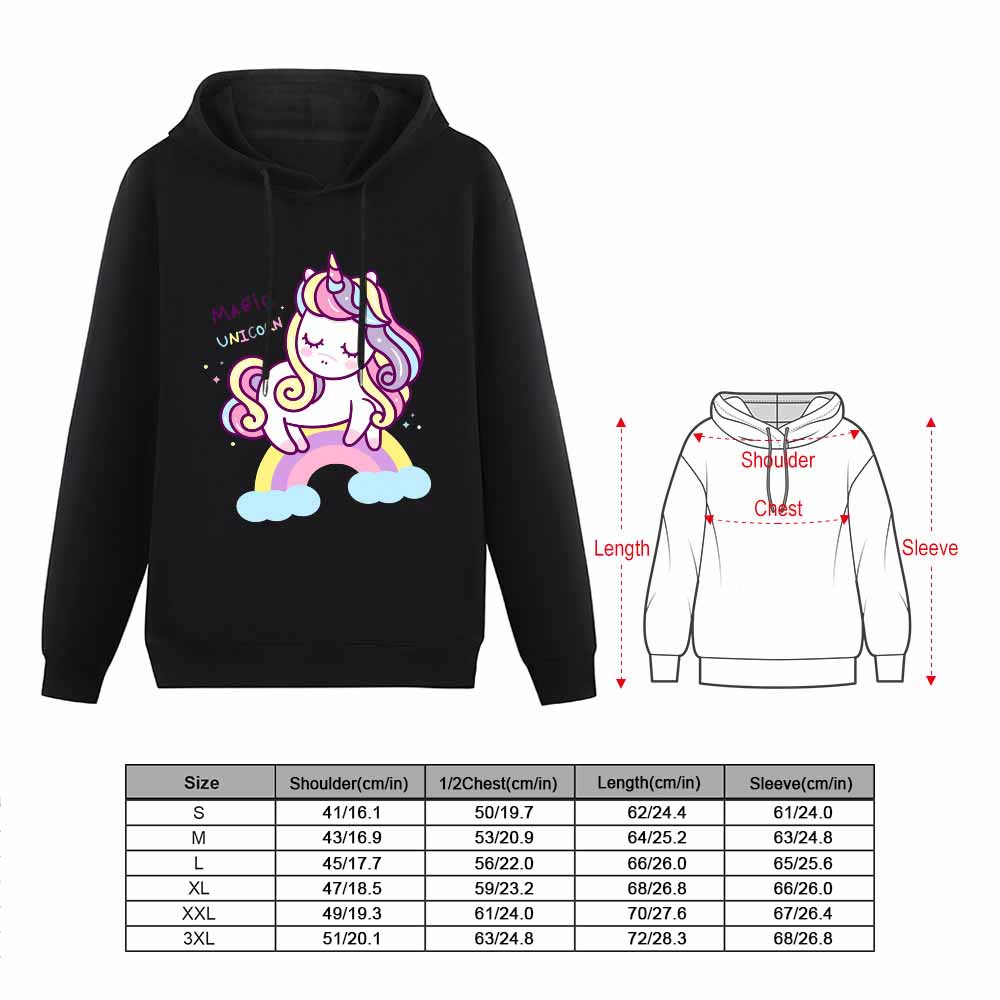 Black unicorn hoodie sweatshirt for women, cotton blend, comfortable fit for spring and autumn.