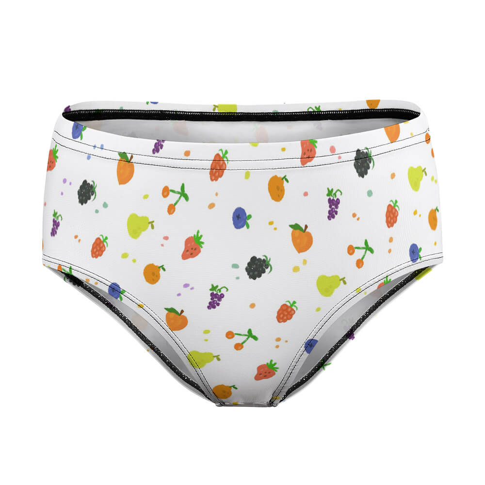 Women's white polyester underwear with colorful patterns, comfortable elastic waistband, for everyday wear