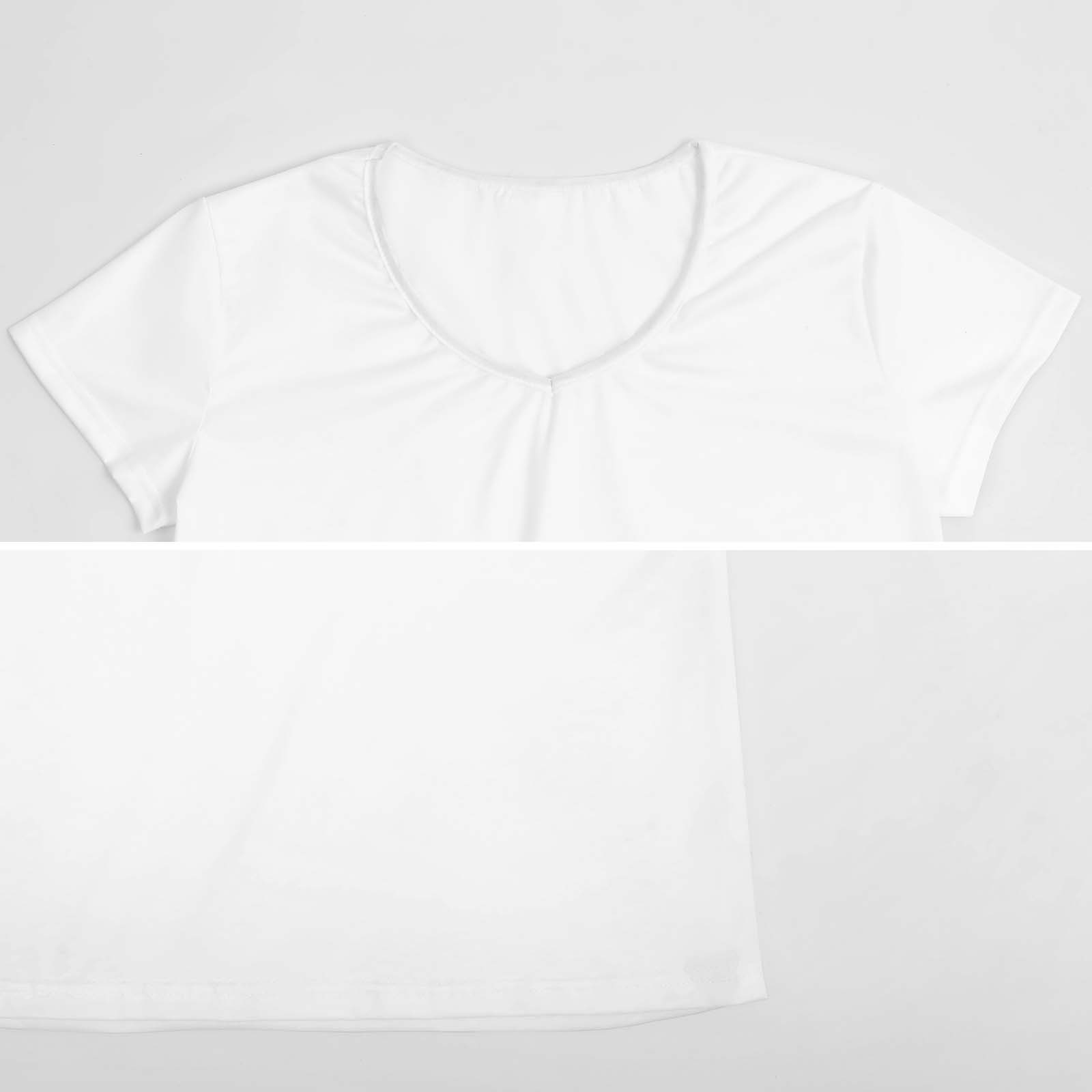 White V-neck short sleeve T-shirt, made of polyester and spandex, summer essential for women