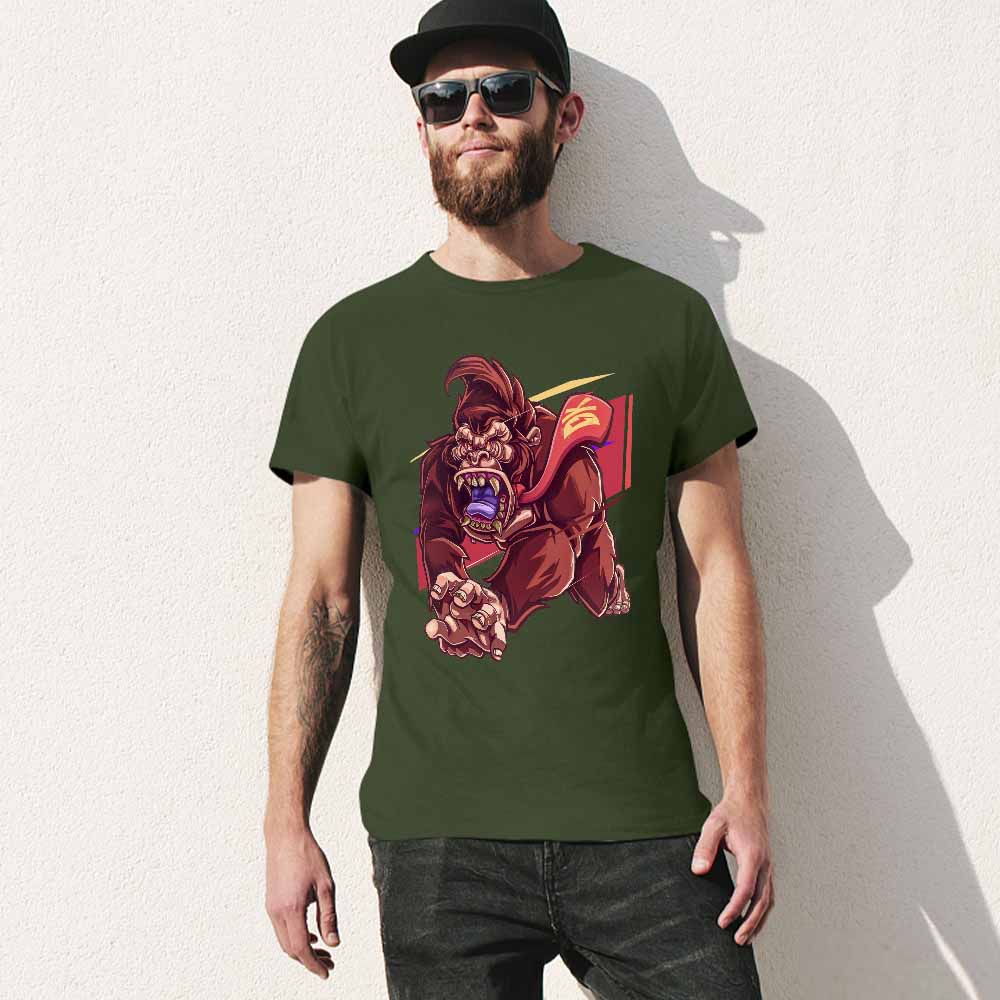 Men's green cotton t-shirt with a red monster graphic print | Inkedjoy