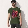 Men's green cotton t-shirt with a red monster graphic print | Inkedjoy