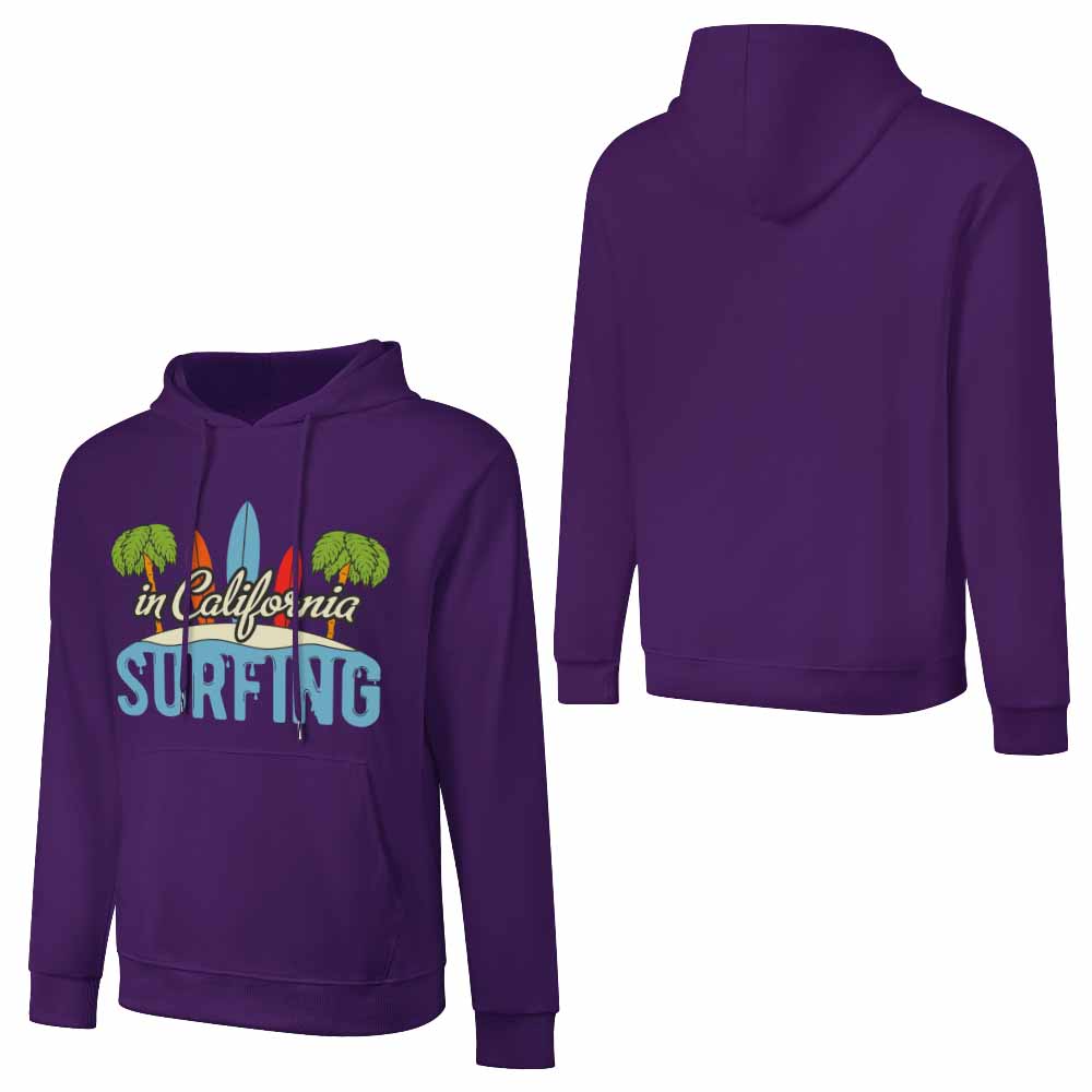 Purple cotton California Surfing hoodie for men, loose fit, for daily wear