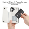 iPhone 16 Plus wallet case with card slot, white TPU leather, practical design.