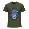 Dark green cotton samurai skull T-shirt with "DEAD SET" text, ideal for leisure and events.
