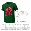 Green cotton men's t-shirt with red monster graphic print and size chart | Inkedjoy