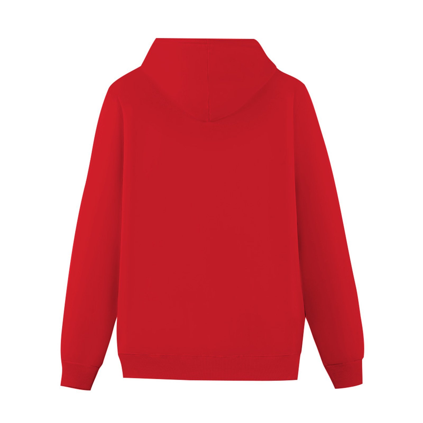 Red women's hoodie sweatshirt, cotton blend fleece, comfortable fit.