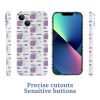 PC plastic iPhone 13 case with white & purple pattern, precise cutouts, and sensitive buttons.