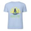 Light blue cotton surfing T-shirt with 'CALIFORNIA DREAMIN' and 'SURFING' print, summer fashion.