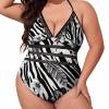Plus Size Halter Neck One Piece Swimsuit with Zebra Print